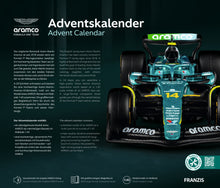 Load image into Gallery viewer, FRANZIS Aston Martin Aramco F1 Advent Calendar — AMR25 1:43 Model Kit with Engine Sound Base, A2 Poster & 52-Page Book