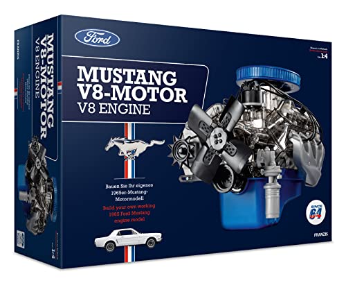 Franzis 1965 Ford Mustang K-Code 289 V8 Engine Model Kit with Collector's Book - Updated 2023 Version